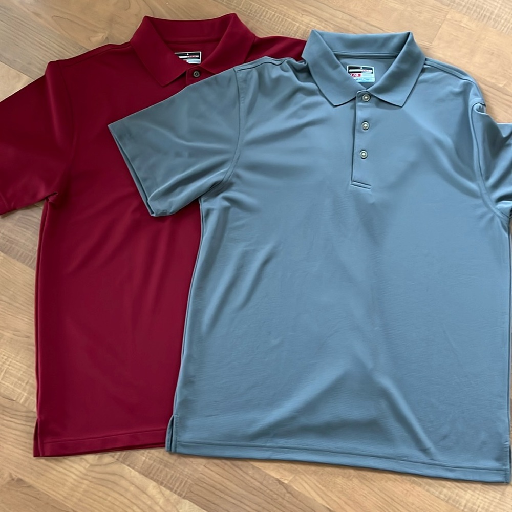 Two men’s golf polo shirts large